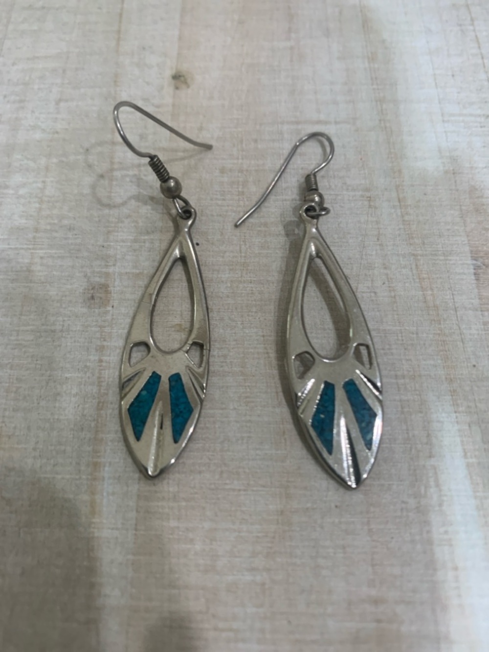 Beautiful Silver Teardrop Earrings with Turquoise Inlay